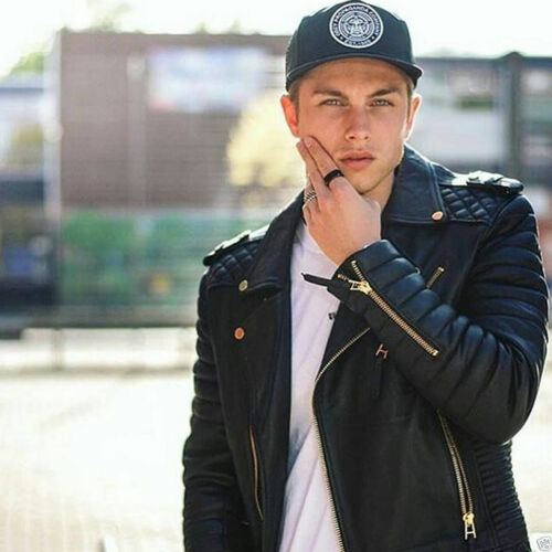 Herren-Motorradjacke aus echtem Lammfell, gesteppt, schmale Passform, Bikerjacke