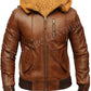 Mens Retro Brown Hooded Fur Real Leather Bomber Jacket