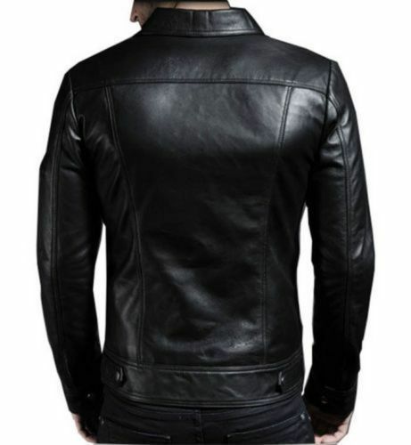 Hombre Auténtico Cuero Piel Cordero Chaqueta Moto Ajustado Chaqueta Biker