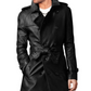 UOMO Moda con Cintura Nero Cappotto lungo, pelle Trench, Pisello Coat-Bnwt