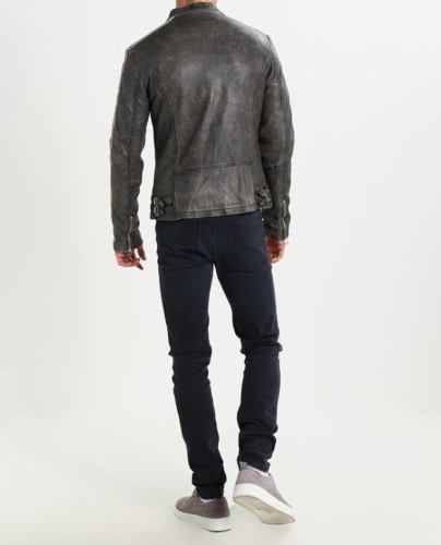 Hombre Moteros envejecido encerado Vintage Negro Chaqueta de piel auténtica