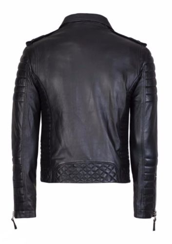 Herren Rauten Gesteppt Kay Michael weiches Leder schwarz enge Passform Biker