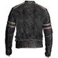 hommes MOTARD VINTAGE MOTO délavé rétro noir veste cuir