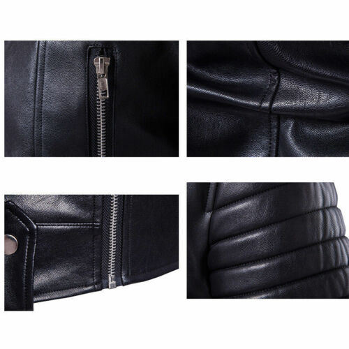 Herren Enge Passform Lammleder Motorrad Bikerjacke Echt Schwarze Jacke Leder
