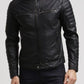 Men's Slim Fit Biker Motorcycle Style Retro Black Leather Jacket