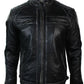 Mens Retro Zipped Biker Jacket Real Leather Black/Brown Rub Off Vintage Style