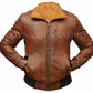 Mens Retro Brown Hooded Fur Real Leather Bomber Jacket