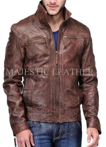 Herren Cafe Racer Biker Vintage Antik Braun Echtlederjacke