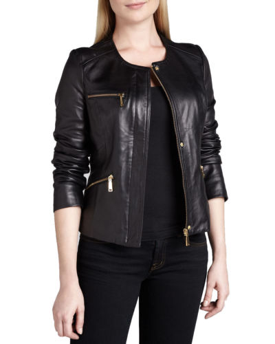 WOMEN LADIES BLACK JACKET REAL LEATHER RACING STYLE BIKER JACKET NEW XS-3XL