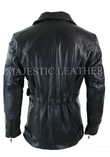 Men's 3/4 Motorcycle Biker Long Cow Hide Leather Jacket