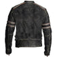 Retro Men`s Vintage Distressed Biker Motorcycle Black Leather Jacket