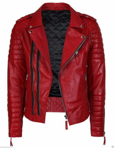 Herren-Motorradjacke aus echtem Lammfell, gestepptes Leder, schmale Passform, Bikerjacke