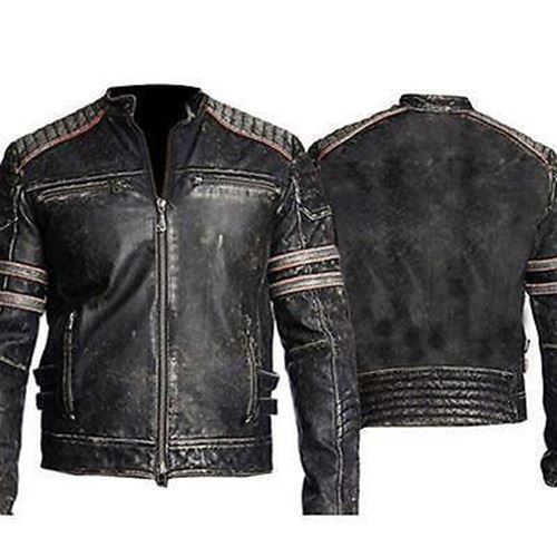 Herren Biker Vintage Motorrad Distressed schwarz Retro Lederjacke