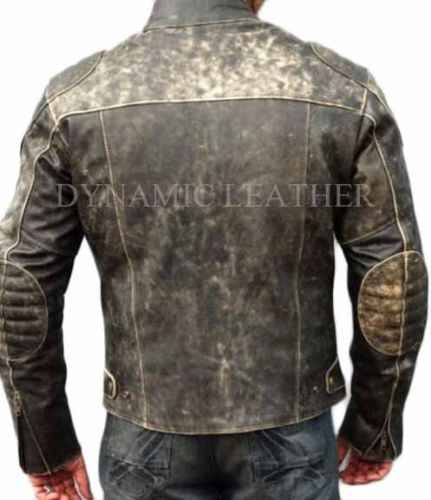 Herren Motorrad Distressed Hooligan Lederjacke Biker Freizeit Vintage