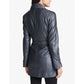 Women's Zip-up Long Asymmetrical Belted Gray Leather Coat
