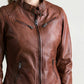 Womens  Genuine Lambskin Real Biker Motorcycle Slim Fit Leather Jacket Brown