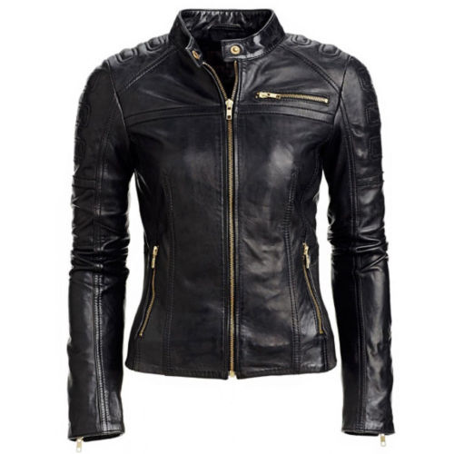 Piccola Neri da Donna Slim Stile Biker Giacca in Vera Pelle