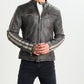 Hombre Moteros envejecido encerado Vintage Negro Chaqueta de piel auténtica