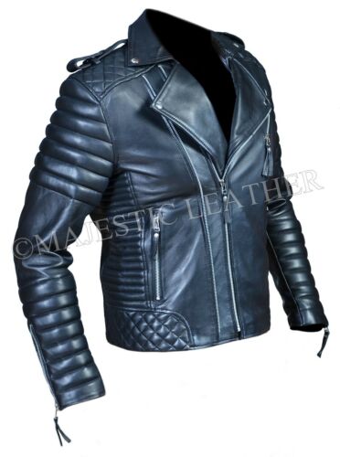 Kay Michael Herren Bikerjacke aus weichem Leder mit Rautensteppung, Slim Fit, Schwarz, BNWT