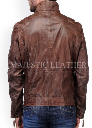 Men's Cafe Racer Biker Vintage Antique Brown Real Leather Jacket