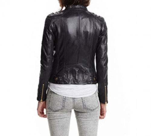 Piccola Neri da Donna Slim Stile Biker Giacca in Vera Pelle