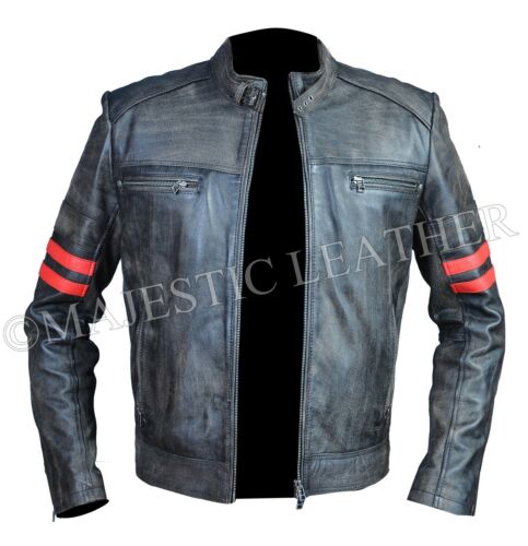 Herren Cafe Racer Distressed Schwarz Vintage Motorrad Biker Retro Lederjacke