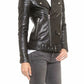 Womens Black Biker Motorcycle Slim fit Leather Jacket-BNWT