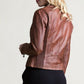 Womens  Genuine Lambskin Real Biker Motorcycle Slim Fit Leather Jacket Brown