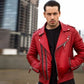 Herren-Motorradjacke aus echtem Lammfell, gestepptes Leder, schmale Passform, Bikerjacke