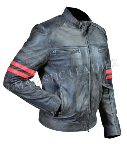 Herren Cafe Racer Distressed Schwarz Vintage Motorrad Biker Retro Lederjacke