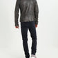 hommes MOTARD DÉLAVÉ ciré vintage noir veste en véritable cuir