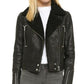 Rosie Huntington Whiteley Black Leather Shearling Jacket For Women
