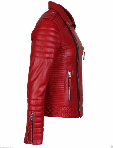 Herren-Motorradjacke aus echtem Lammfell, gestepptes Leder, schmale Passform, Bikerjacke