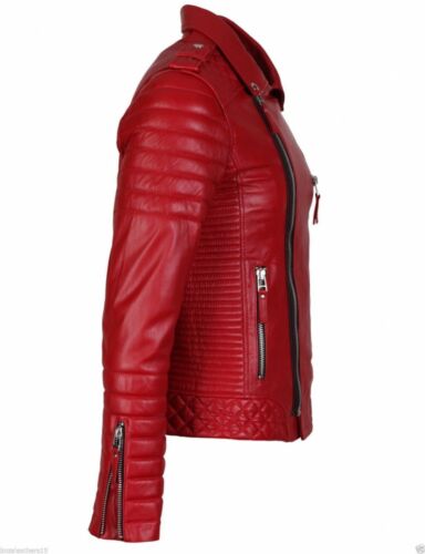 Men's Genuine Lambskin Quilted Leather Motorcycle Jacket Slim fit Biker Jacket