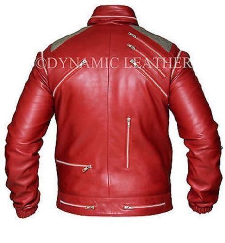 Michael Jackson Beat It rote " MJ " Echtleder Jacke mit ECHT METALL NETZ