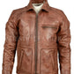 Mens Brown Distressed Leather Jacket Biker Lambskin