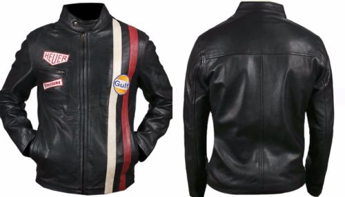 Steve McQueen Le Mans Conducción GRANDPRIX GOLFO Negro Chaqueta de cuero