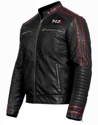 Mass Effect 3-N7 Commander Shepard Elegante Chaqueta de Cuero Motera