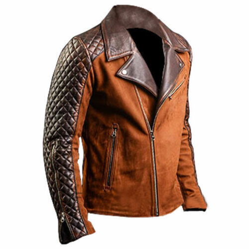 Herren Cafe Racer Stilvolle Biker Braun &amp; Schwarz Neue Distressed Echtlederjacke