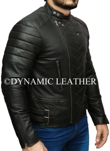 Herren Club schwarz Biker Jacke echtes Leder Vintage enge Passform