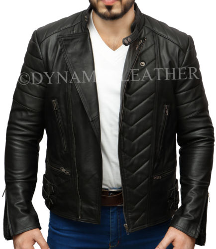 Herren Club schwarz Biker Jacke echtes Leder Vintage enge Passform