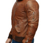 Mens Retro Brown Hooded Fur Real Leather Bomber Jacket