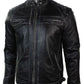 Mens Retro Zipped Biker Jacket Real Leather Black/Brown Rub Off Vintage Style