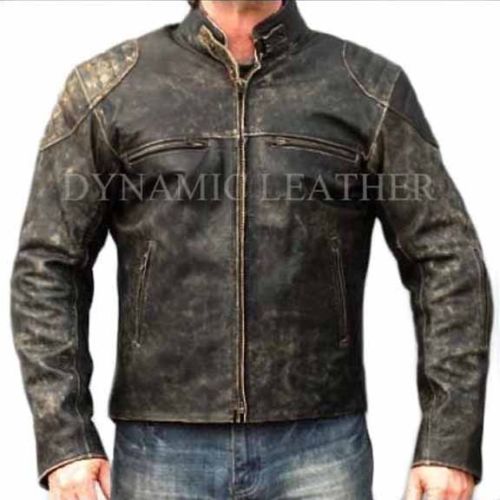 Herren Motorrad Distressed Hooligan Lederjacke Biker Freizeit Vintage