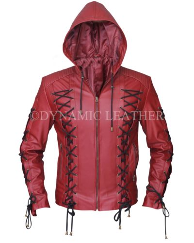 Pfeil Arsenal rot Colton Haynes mit Kapuze Kostüm Lederjacke