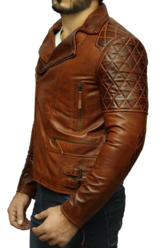 Mens Biker Motorcycle Vintage Distressed Brown Winter Leather Jacket