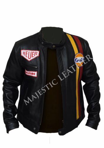 Steve McQueen Le Mans Fahrer Grandprix Gulf schwarze Lederjacke