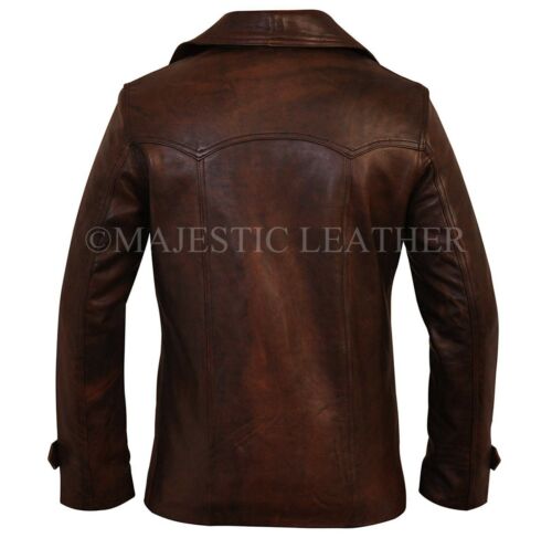HERREN Echt Antik Vintage Braun Leder Jacke Mantel
