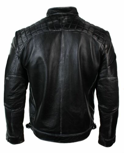 Herren Retro mit Reißverschluss Bikerjacke Echtleder Schwarz/Braun Färben über