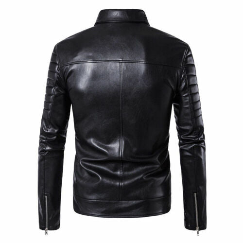 Homme Coupe Slim Peau D'Agneau Moto Veste Motard Véritable Veste Noire Cuir